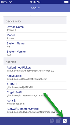 Tap to close About Screen